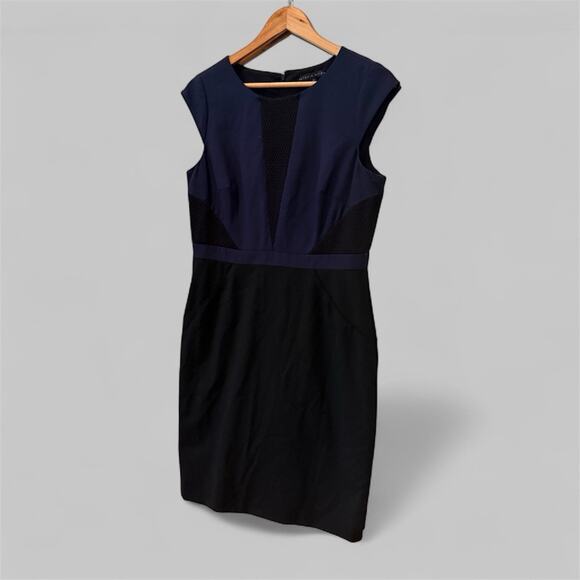 Antonio Melani Navy Black Colorblock Sheath Dress Size 10 Classic Career Chic - Picture 1 of 5